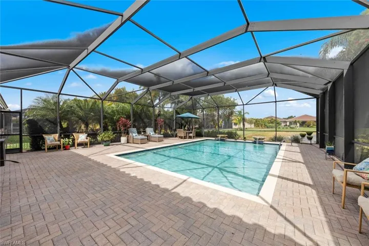 Pool featuring a lanai and a patio area