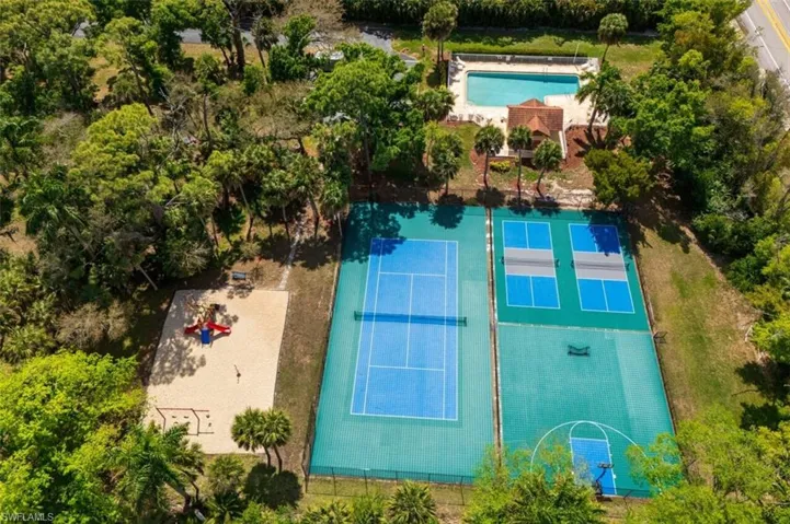 Drone / aerial view of a pool area