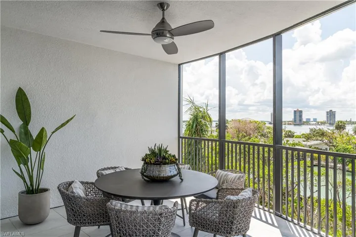 Spacious screened in terrace with endless water views