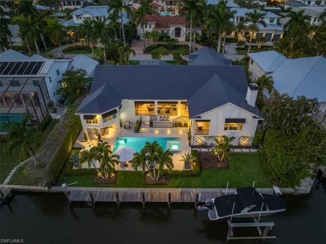 Rear aerial view at sunset