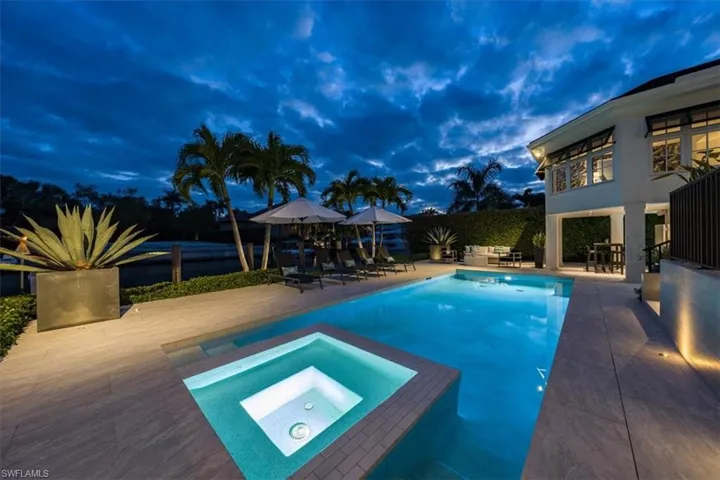 Pool and spa at sunset