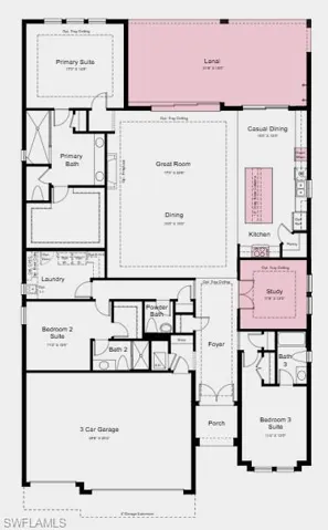 Additional Highlights Include: tray ceiling pkg, 4' garage extension, 8' interior doors, extended lanai, rain shower head at primary shower, outdoor kitchen rough-in, 80 AMP pool/spa prewire, and whole house blinds