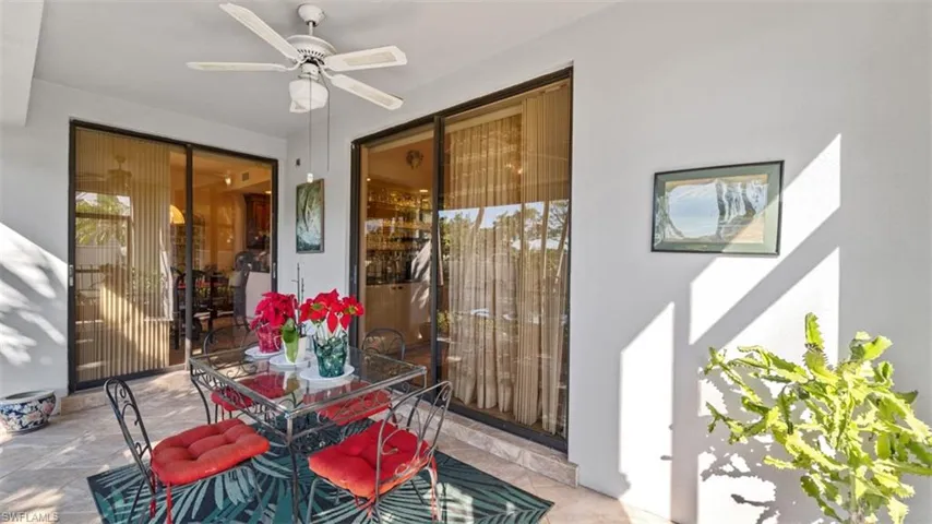 View of patio / terrace featuring ceiling fan and outdoor dining space
