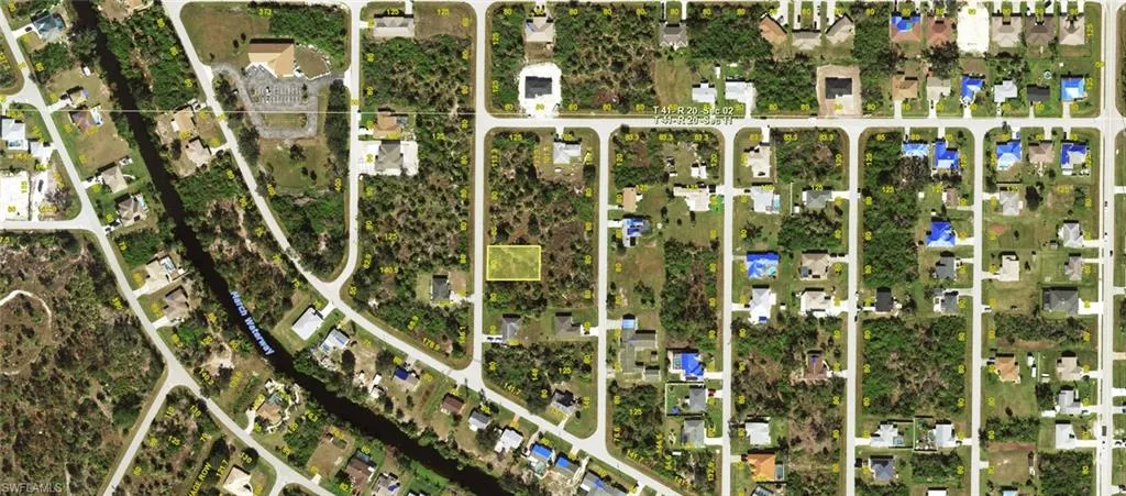 Aerial view of property's location with property boundaries highlighted
