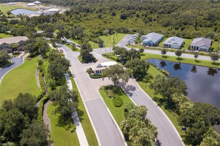 Bird's eye view featuring a water view, a forest view, and a residential view