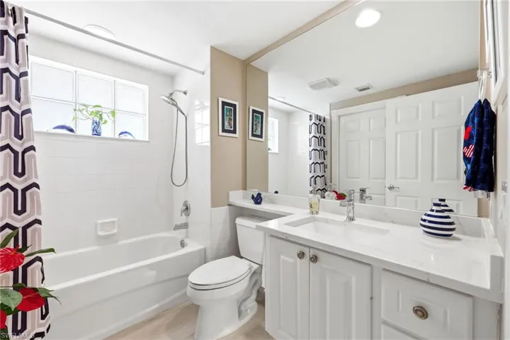 First floor bathroom with quartz countertop
