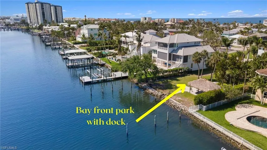 PRIVATE BAYFRONT PARK FOR NEIGHBORHOOD Birds eye view of property with a water view and a residential view - - VIRTUALLY EDITED IMAGE