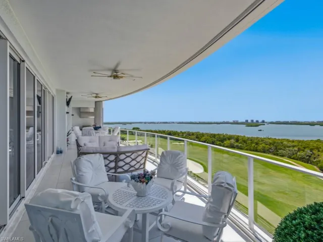Open Balcony with amazing Gulf of Mexico & Estero Bay views - Electric Hurricane Shutters & BBQ Grill