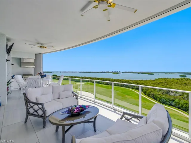 Open Balcony with amazing Gulf of Mexico & Estero Bay views  - Electric Hurricane Shutters