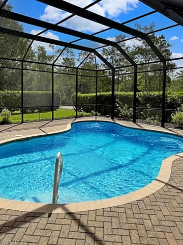 Swimming pool featuring a patio and a lanai