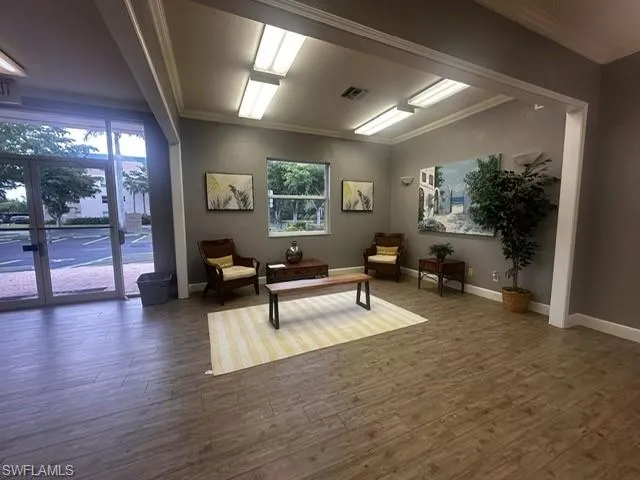 Building lobby with crown molding