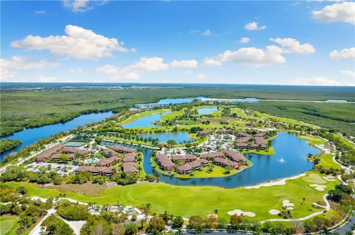 Surrounded by lakes and golf course.