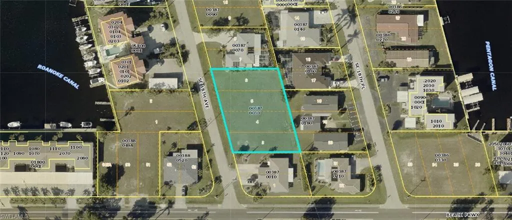 Aerial map of property and surrounding area with property parcel outlined