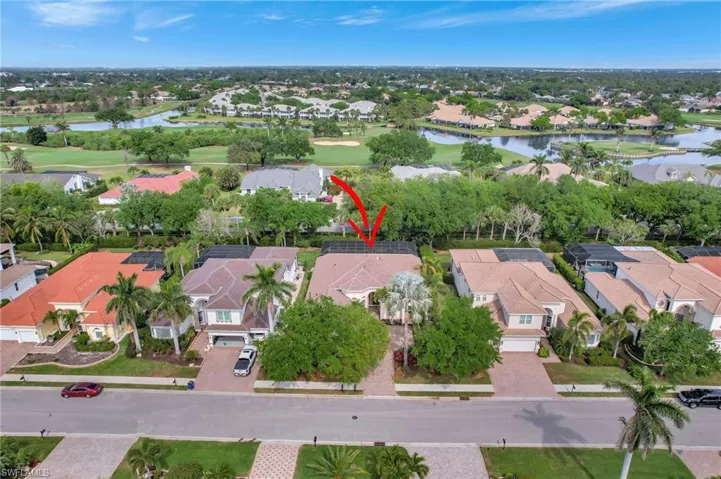 Bird's eye view featuring view of golf course, a residential view, and a water view