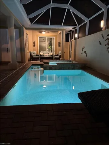 Pool lights and patio lights upgrade the beauty of the pool in the evening