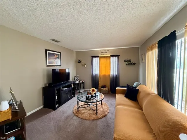 19209  - Living area featuring carpet flooring and a textured ceiling