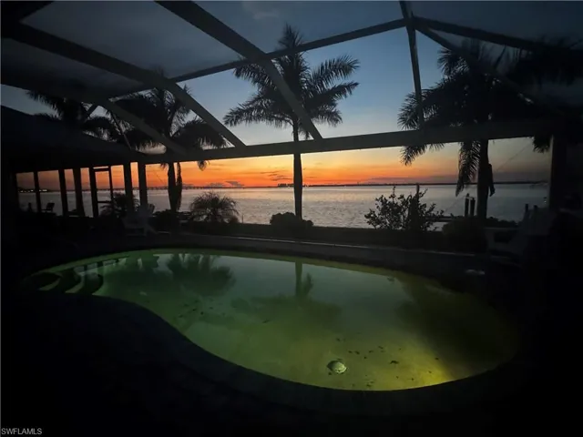 Sunset and the pool