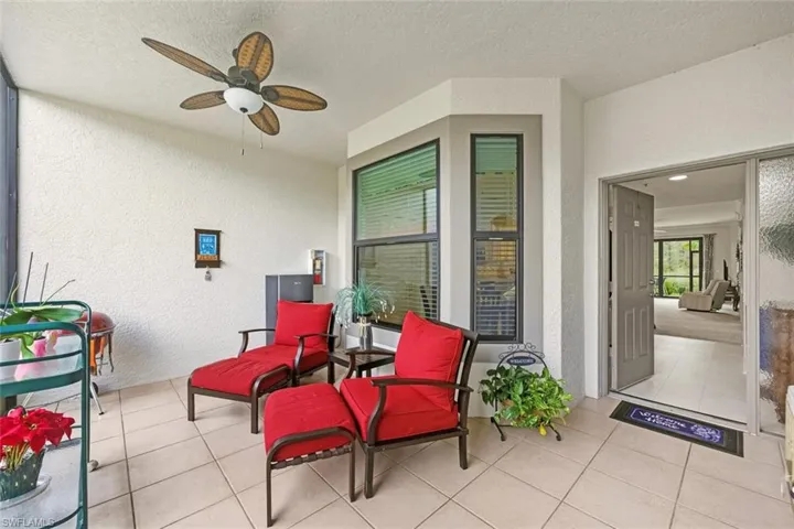 View of patio with a ceiling fan