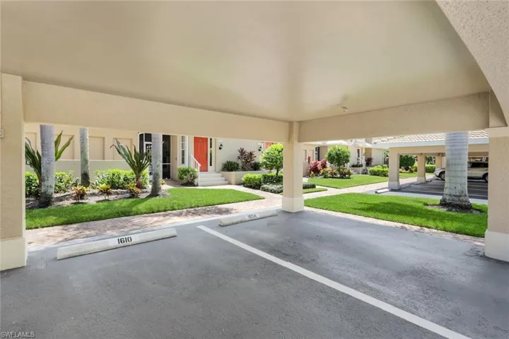 View of partially covered parking lot