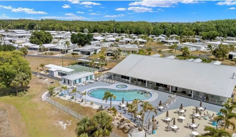 Aerial view of a pool
