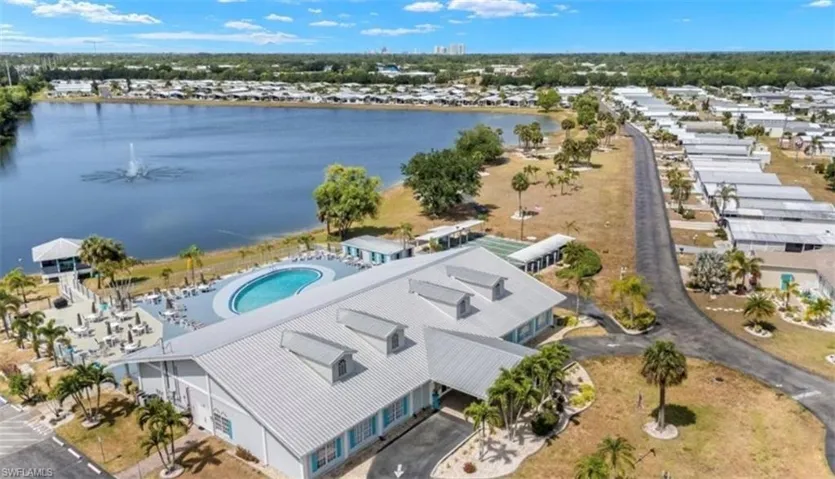 Aerial view of a nearby body of water