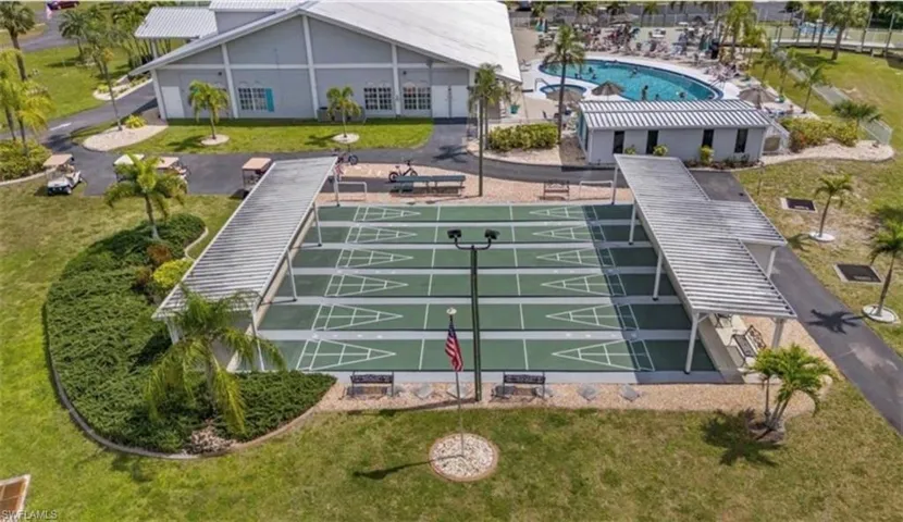 Aerial view of a pool