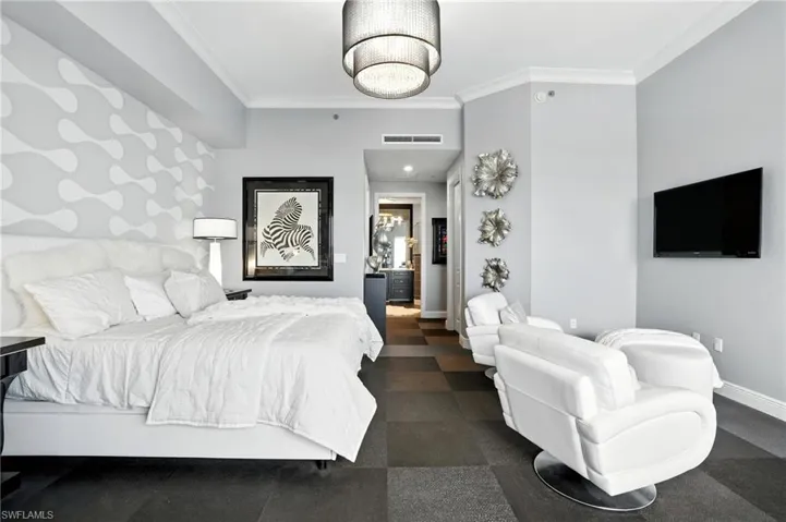 Bedroom with ornamental molding - Virtually Edited Image