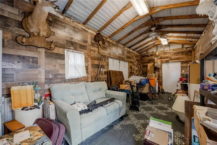 Large storage shed conveys.