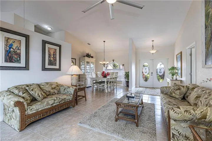 Spacious open living encompasses the dining and living rooms with easy access to the kitchen.