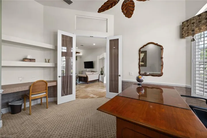 Office with French Doors and built-in desk