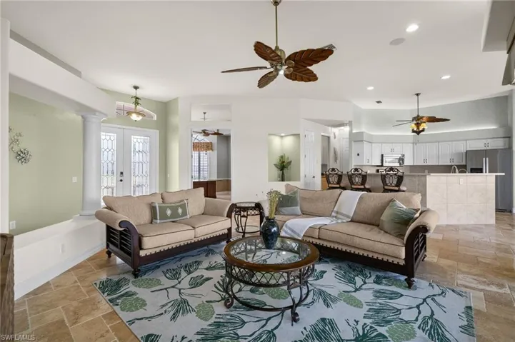 View from the Living Room toward the Front Door and Kitchen