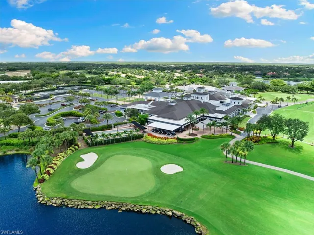 Bird's eye view of a large body of water and a golf club