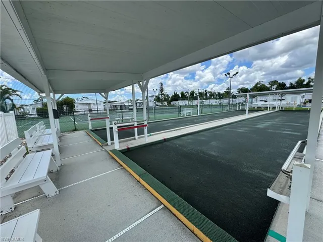 View of patio with a bocce ball area
