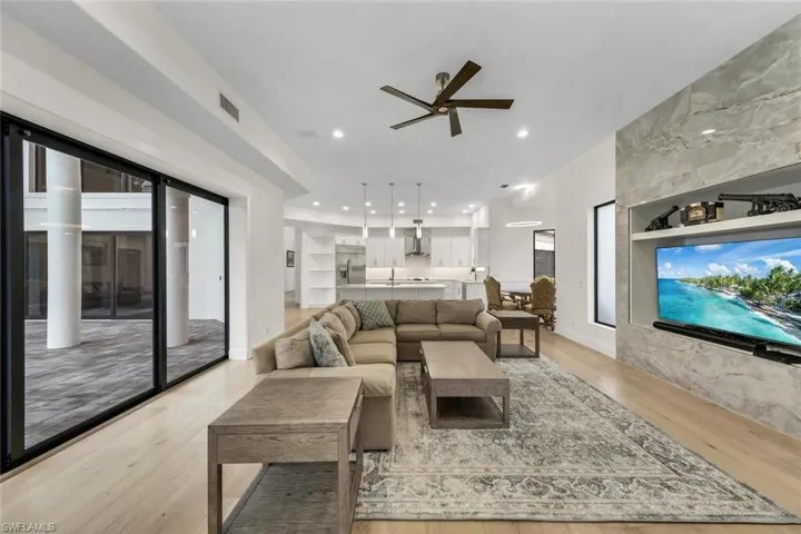 Living room with pocket sliding glass doors