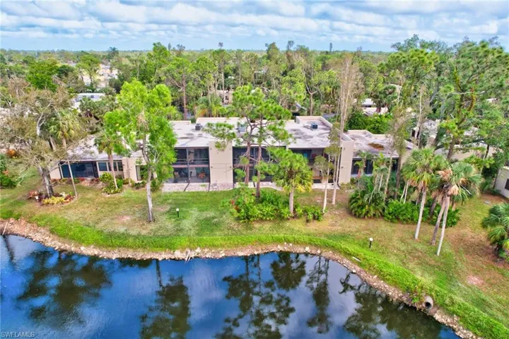 aerial view featuring the pond
