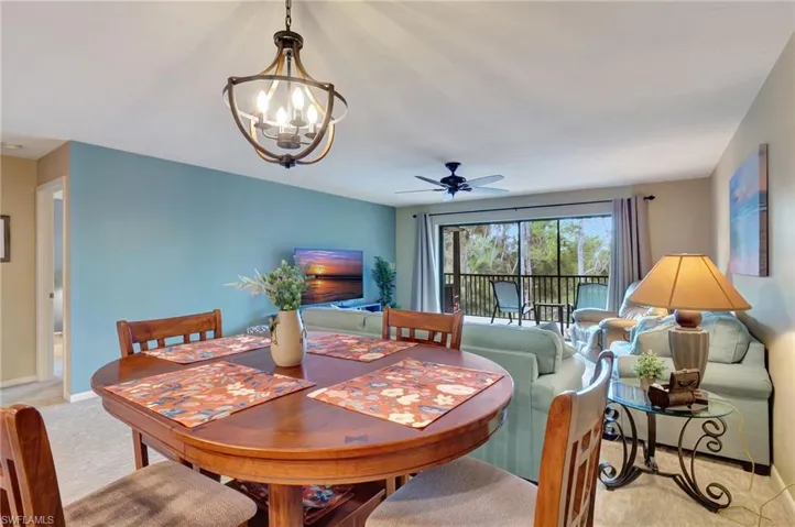 Dining area with chandelier