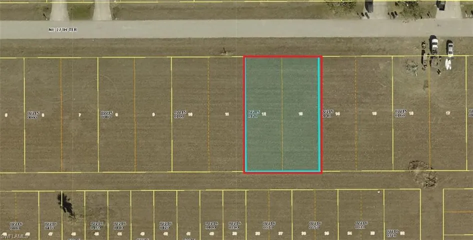 Aerial view of property's location featuring property parcel outlined
