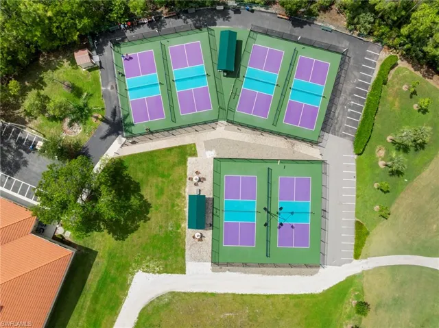 Bird's eye view of pickle ball courts.