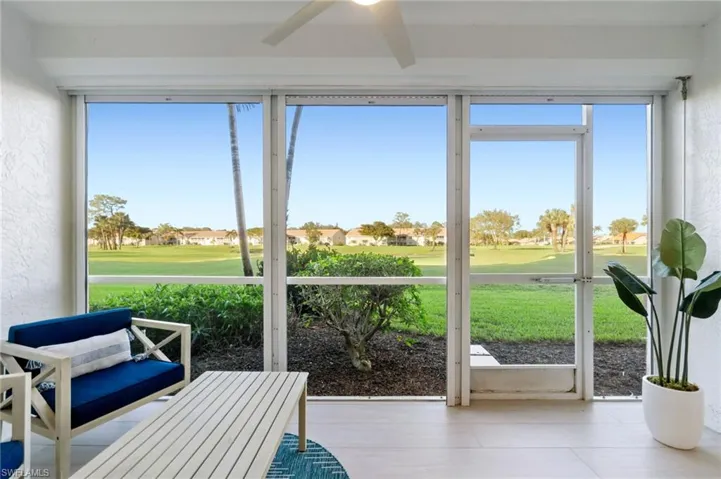 Screened in lanai offers expansive golf course views as well as lake vistas.