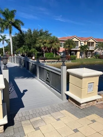 Walk over bridge to  pool area