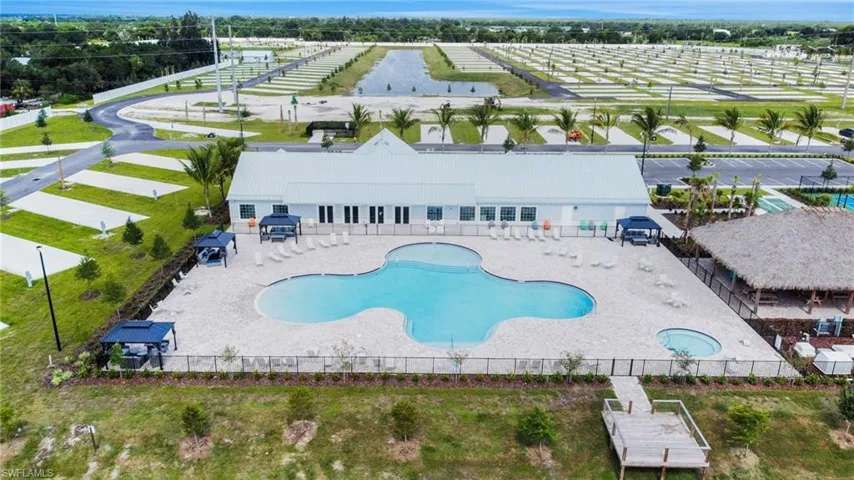 Drone / aerial view of a pool area