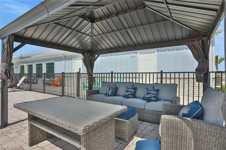 View of patio / terrace with outdoor seating and a gazebo
