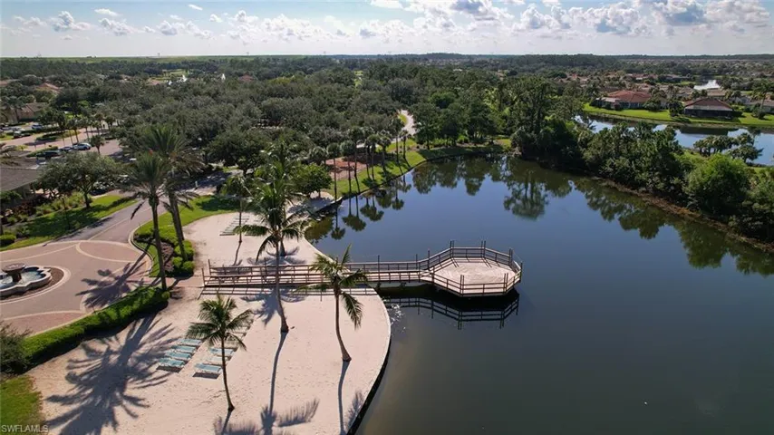 Aerial view of a nearby body of water