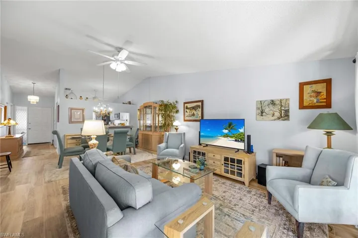 Spacious, open with high vaulted ceilings and lovely flooring
