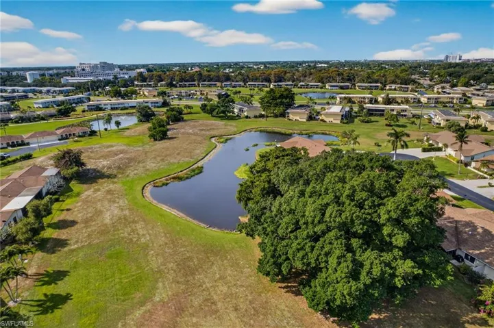 Aerial view of a nearby body of water