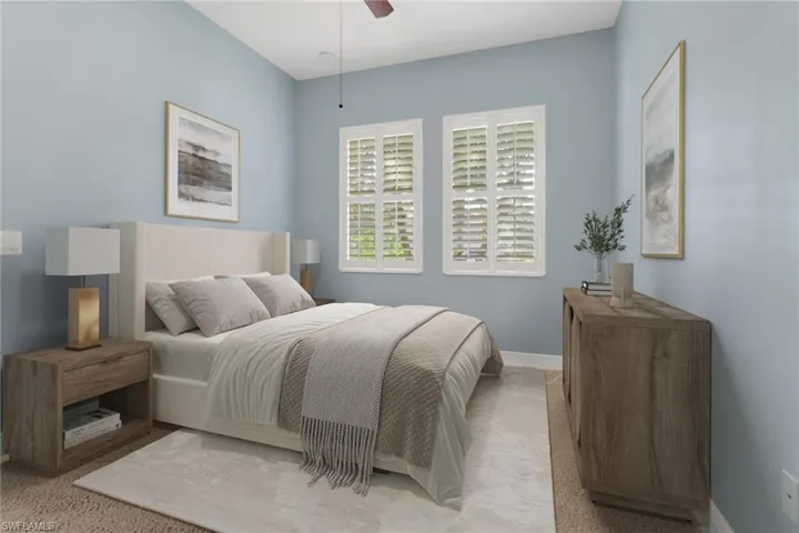 Virtually Staged Bedroom featuring baseboards and a ceiling fan