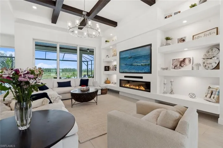 Living room with built in features,