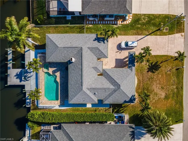 Drone / aerial view of a pool area