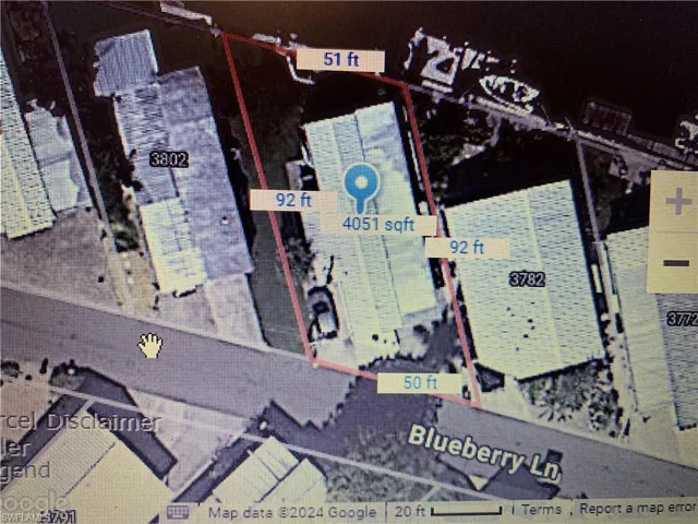 Aerial view of lot prior to home demo with dimensions and square footage.
