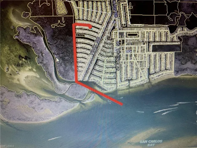 Aerial view showing quick direct boating access to Pine Island Sound.